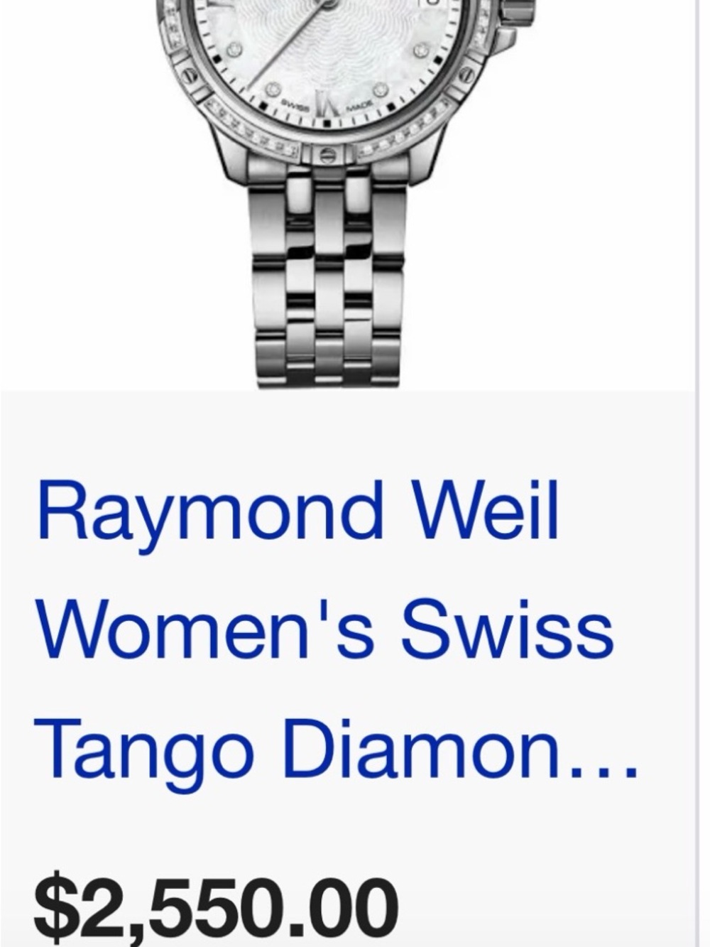 Raymond Weil Silver Tone Stainless Steel Ladies Watch with Diamond Bezel